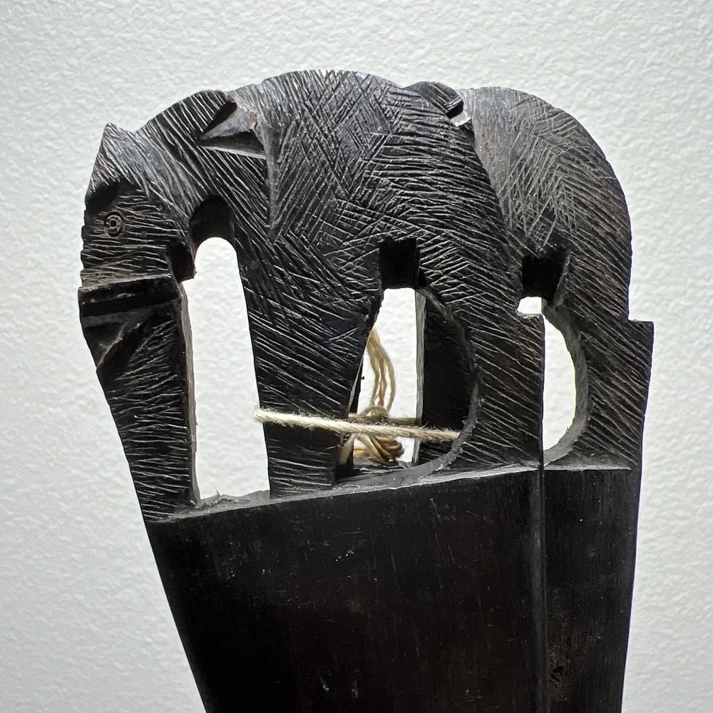 Hand‎ Carved Wooden Elephant Serving Salad Spoon & Fork 12